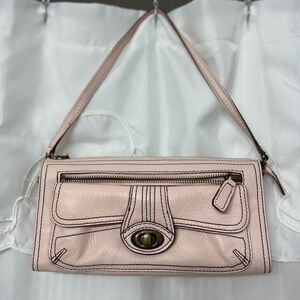Nordstrom Genuine Leather Rose Water Shoulder Bag Pink Contrast Stitch Turnlock